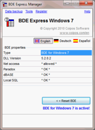 BDE eXpress Windows 7 screenshot